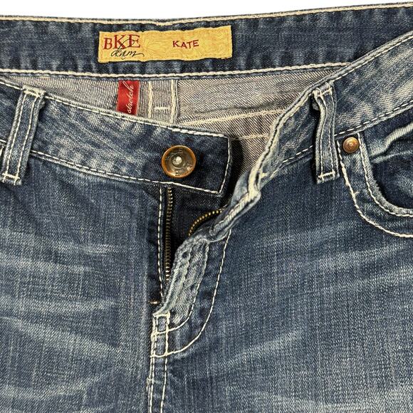 BKE SZ 32x33 1/2 Kate Jeans Bootcut Mid-Rise Whiskered Zip-Fly Embroidered Blue - Picture 3 of 11